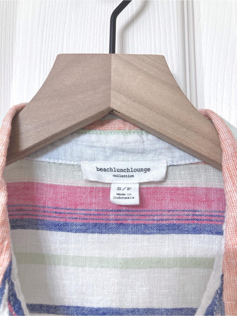 Beach Lunch Lounge White Striped Linen Blend Collared Shirt Small Preppy Resort - Picture 2 of 5